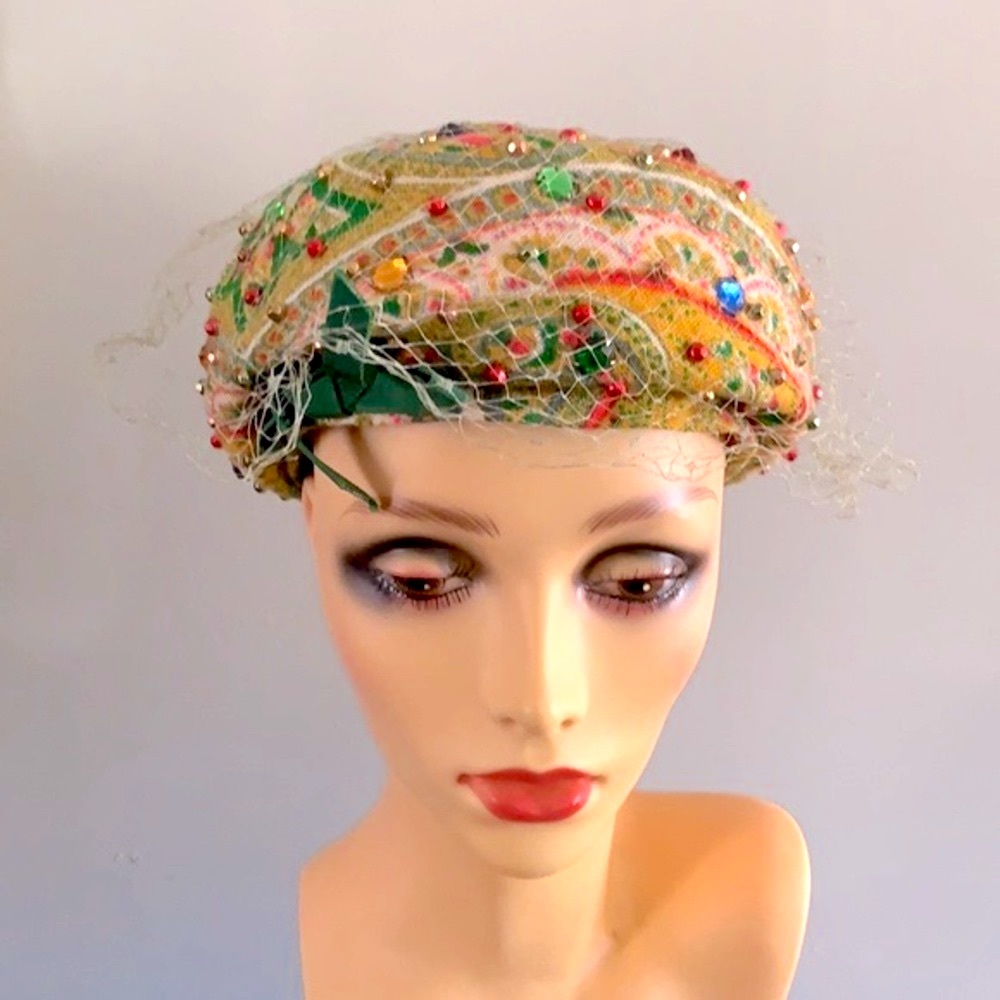 True Vintage Pillbox Wool Gemstones Hat 22 - Picture 8 of 12
